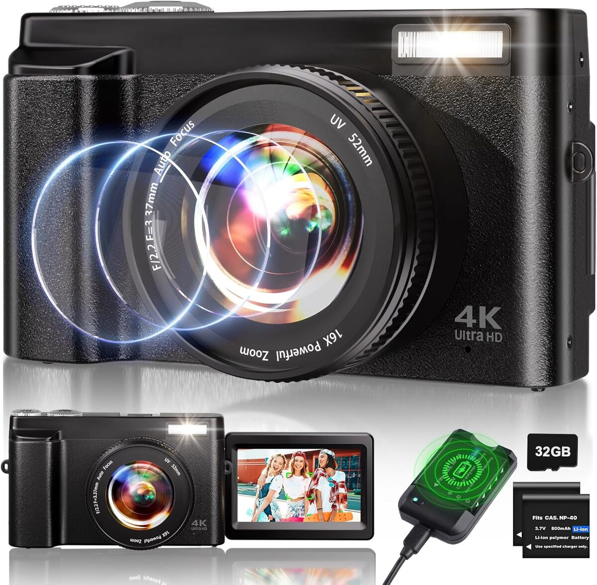 Appareil Photo Reflex Numérique D5 - Double Objectif, Zoom 16x Anti-shake, écran Tactile Orientable 7,6 Cm - Blanc - 8