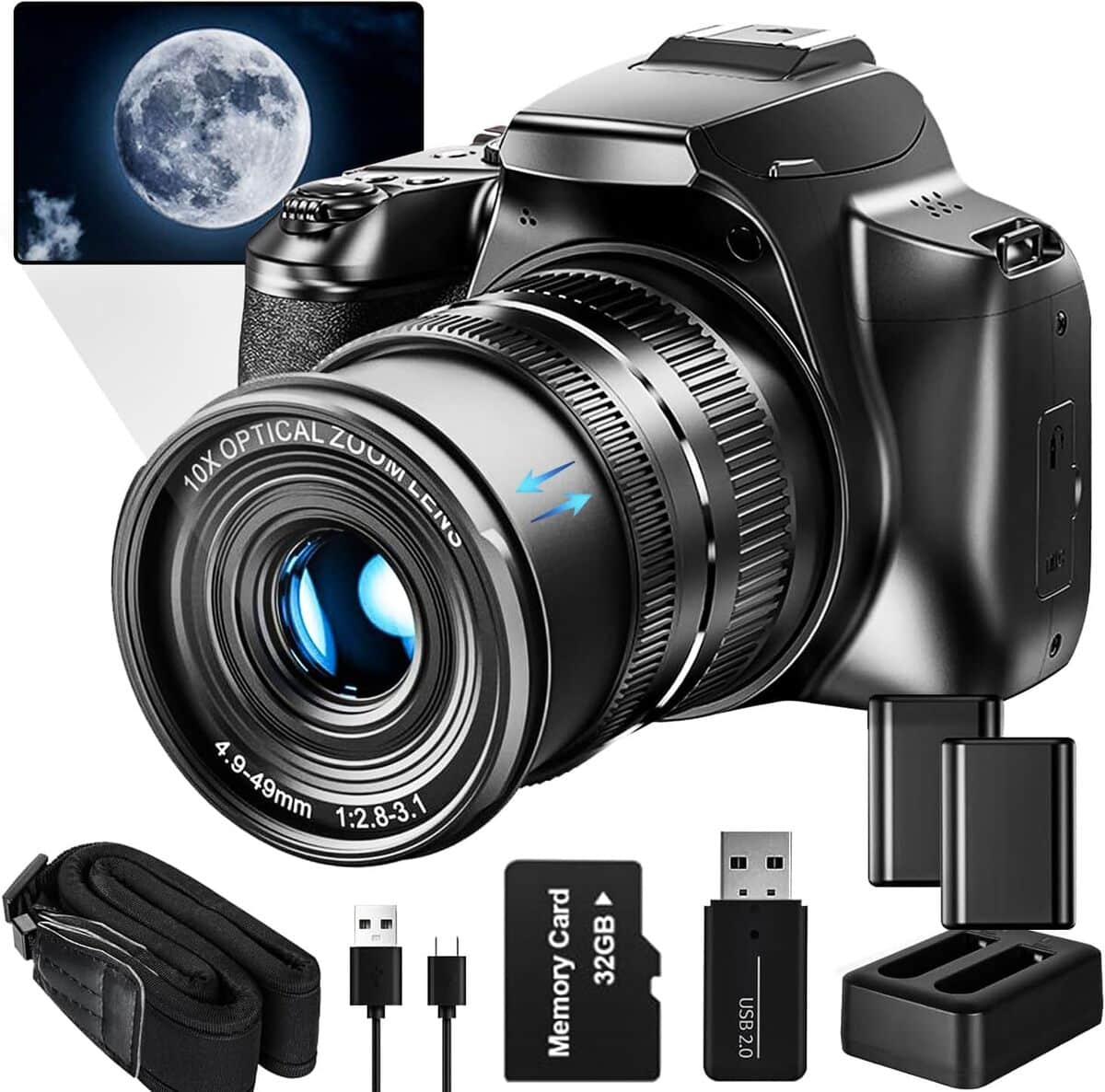 Appareil Photo Numérique 4K 48MP - Double Caméra, Zoom 16x - Carte 32Go Incluse - Parfait Vlogging