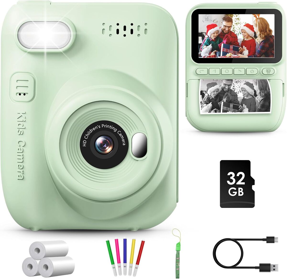 Appareil Photo Instantané Enfants, 1080P HD Appareil Photo Numérique Enfant avec Carte de 32GB 3 Rouleaux de Papier d'impression - Appareil Photo