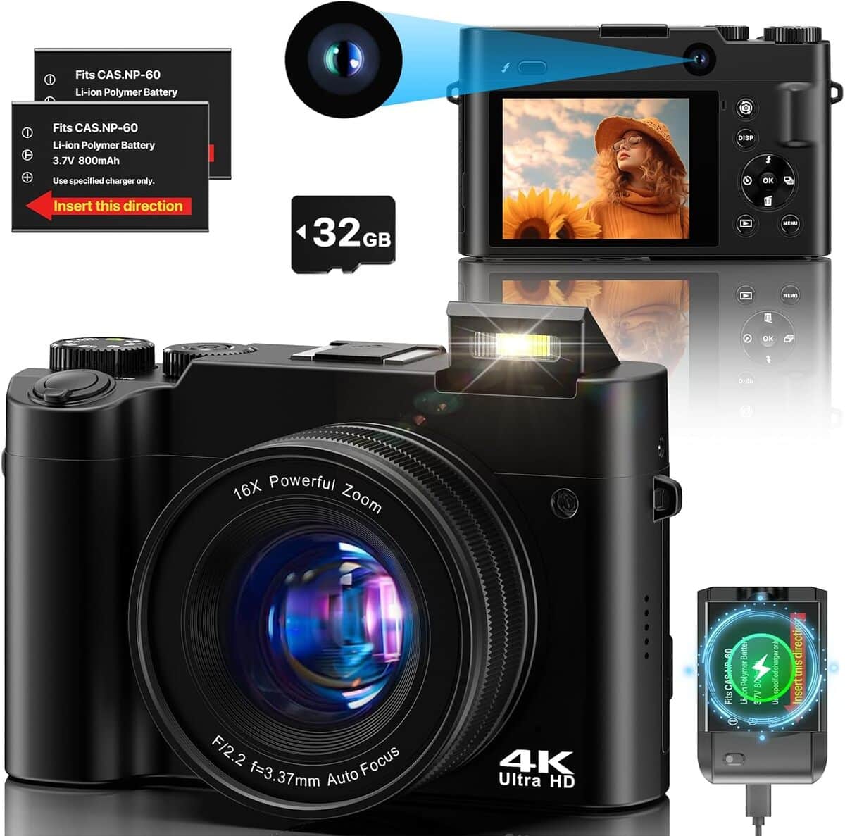 Appareil Photo Numérique 4K 64MP - Triple Objectif, écran Tactile 3", Vision Nocturne, Batterie 3600mAh