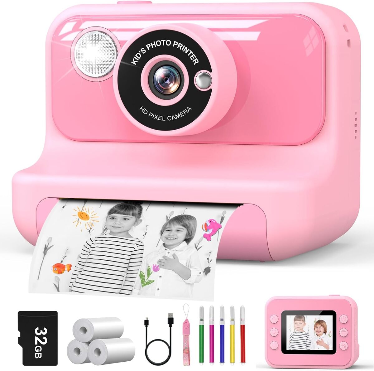 Appareil photo enfant instantané - ULISEM - HD 1080p - Impression instantanée - Musique et jeux