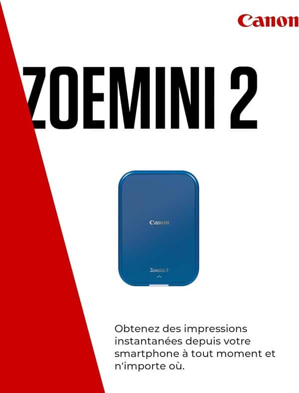 Canon Zoemini 2 Kit Imprimante Photo Portable Bluetooth USB-C et Rechargeable, Kit Contenant 20 Feuilles Autocollantes ZP-2030 + 10 Feuilles Photo Circulaires 3,3 cm Zink, Bleu