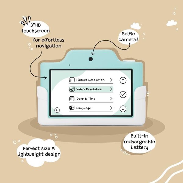 Appareil Photo numérique et caméscope Kidamento pour Enfants avec écran Tactile, boîtier en Silicone Souple, Capuchon d'objectif Amovible, Carte mémoire 32 Go - Modèle K Zippy Le Paresseux