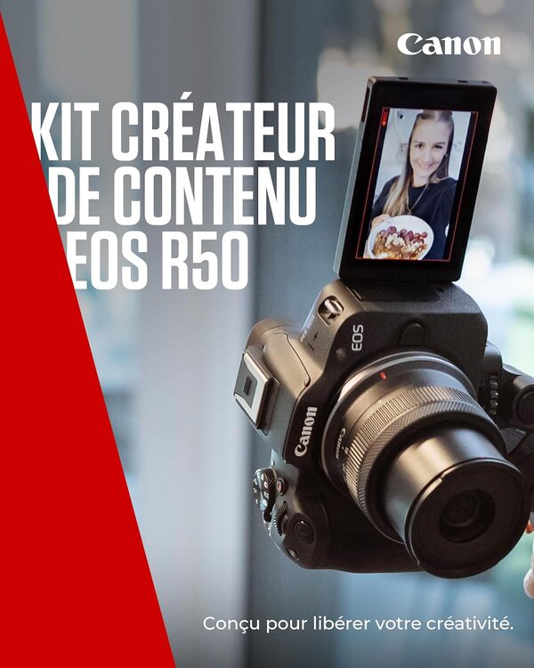 Kit créateur de Contenu UGC Canon EOS R50 - Appareil Photo Hybride APS-C 4K, Wi-FI, Bluetooth, Compact, idéal pour Le vlog, pour débutants et Professionnels