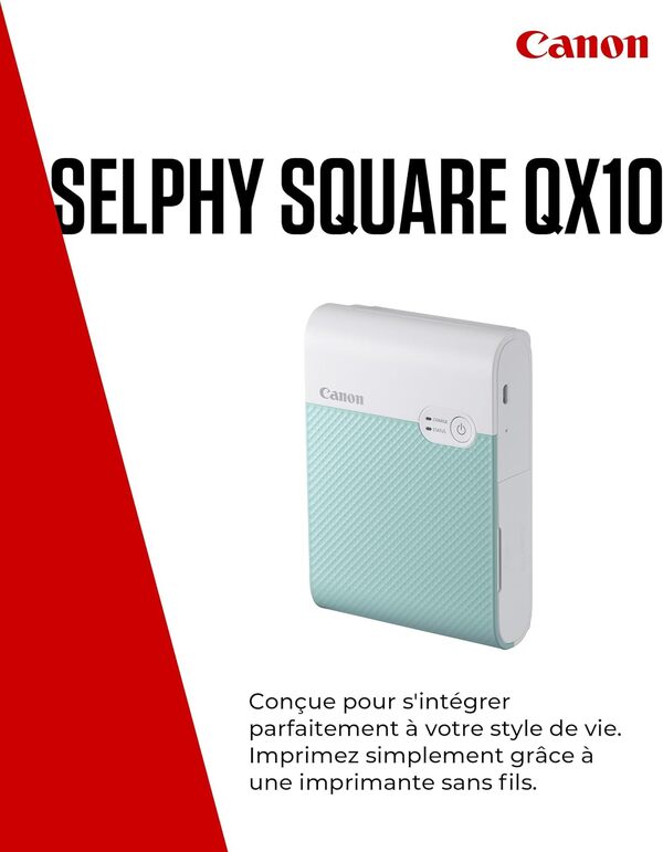 Canon SELPHY Square QX10 Imprimante Photo Portable - Tirages de Haute Qualité, Fonctionnalités Créatives - Imprimante Portable pour Le Scrapbooking & Les Albums Photo, Vert Menthe