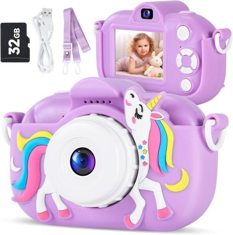 Appareil photo numérique avec carte SD 32 Go, HD 1080P 44 MP, appareil photo, appareil photo numérique LCD rechargeable avec zoom numérique 16X pour enfants, adultes (violet