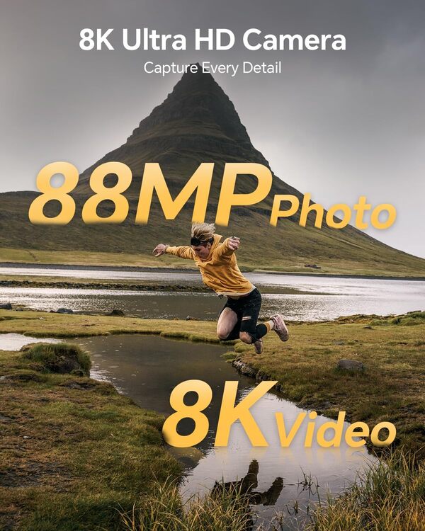 Fulealfly Appareil photo numérique 8K pour photographie, 88MP Autofocus WiFi Vlogging Caméra pour YouTube Vidéo avec lentille avant et arrière, flash, écran tactile, pare-soleil d'objectif, carte de