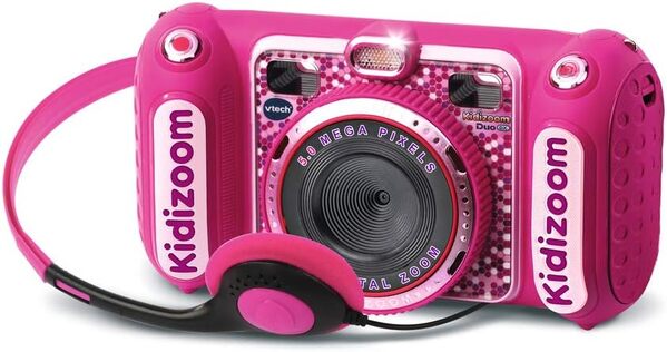 VTech - KidiZoom Duo DX Rose, Appareil Photo Numérique Enfant 10 en 1, Photo, Selfie, Vidéo, Écran Couleur, Lecteur MP3, Casque Audio, Cadeau Enfant de 3 Ans à 12 Ans - Contenu en Français