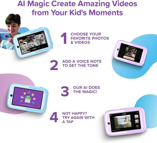 myFirst Camera 50 - Nouvel éditeur AI Appareil photo numérique pour enfants, photos 20 MP, vidéo 1080p, objectif avant et selfie, cadeau de Noël, d'anniversaire pour garçons et filles âgés de 4 à 15