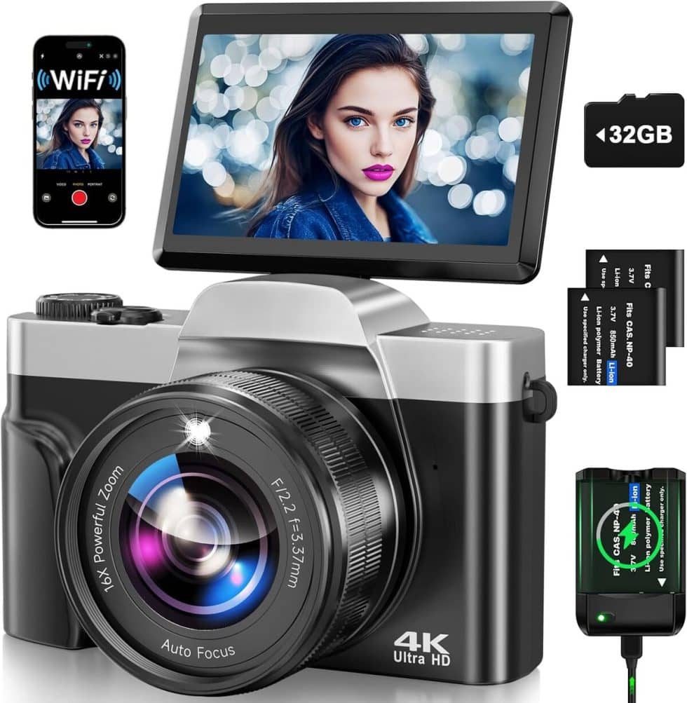 Appareil Photo Numérique 4K, 64MP UHD 18X Zoom Autofocus Rétro, Compact avec écran Rabattable de 3 Pouces pour la Photographie Appareil Photo Numérique 4K, 64MP UHD 18X Zoom Autofocus Rétro, Compact avec écran Rabattable de 3 Pouces pour la Photographie