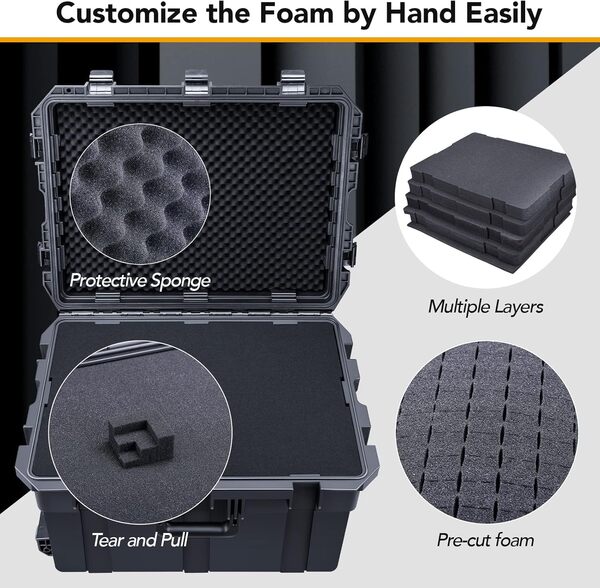 Lykus HC-6540 Grand Valise Rigide imperméable avec roulettes et Mousse, Taille intérieure 65x48x38 cm, adaptée aux Grands équipements électroniques et Plus