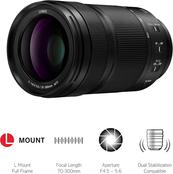 Panasonic Lumix S 70-300mm F4.5-5.6 | Objectif Téléphoto Plein Format S-R70300E (Zoom 300mm, Sport, Macro, Bokeh, Double Stabilisation, Tropicalisé) Noir – Compatible monture L