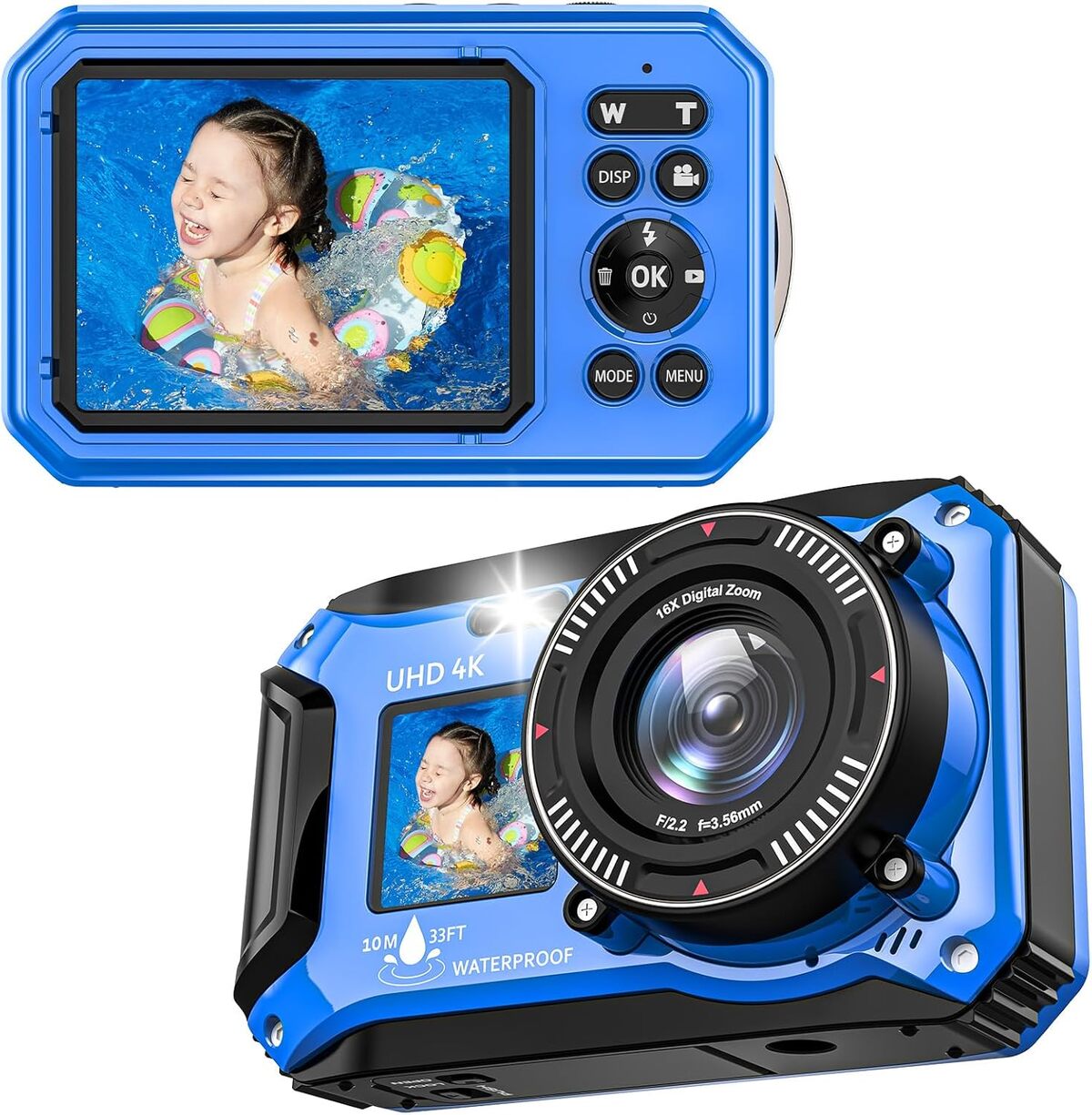 Appareil Photo Sous-Marin 4K 56MP Yixinxin - Étanche Jusqu'à 3m Avec Carte 32Go Et Mise Au Point Auto