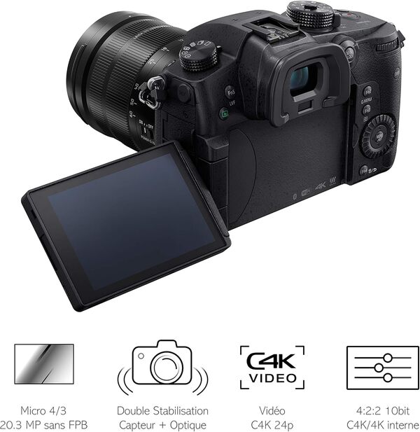 Panasonic Lumix GH5L | Appareil photo Hybride Expert + Objectif Panasonic Leica 12-60mm (Capteur 4/3 20MP, Double stab., Viseur OLED, 4K60p/C4K24p 4:2:2 10bit, Tropicalisé) Noir – Version Française