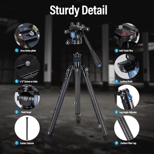 SIRUI Carbono Trípode para Cámara Traveler X, 152cm Trípode de Viaje Ligero con Vídeo Panorámico de Cabezal Fluido AT-10, Trípode de Cámara Réflex para Videocámara, DSLR, Carga Máxima 5KG