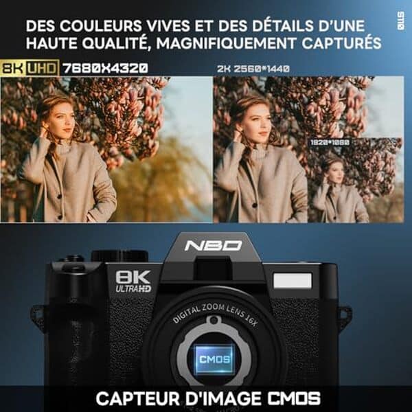 Découvrez notre test approfondi de l'appareil photo numérique NBD 8K 64MP avec zoom 16x et wifi pour des clichés époustouflants et connectés.