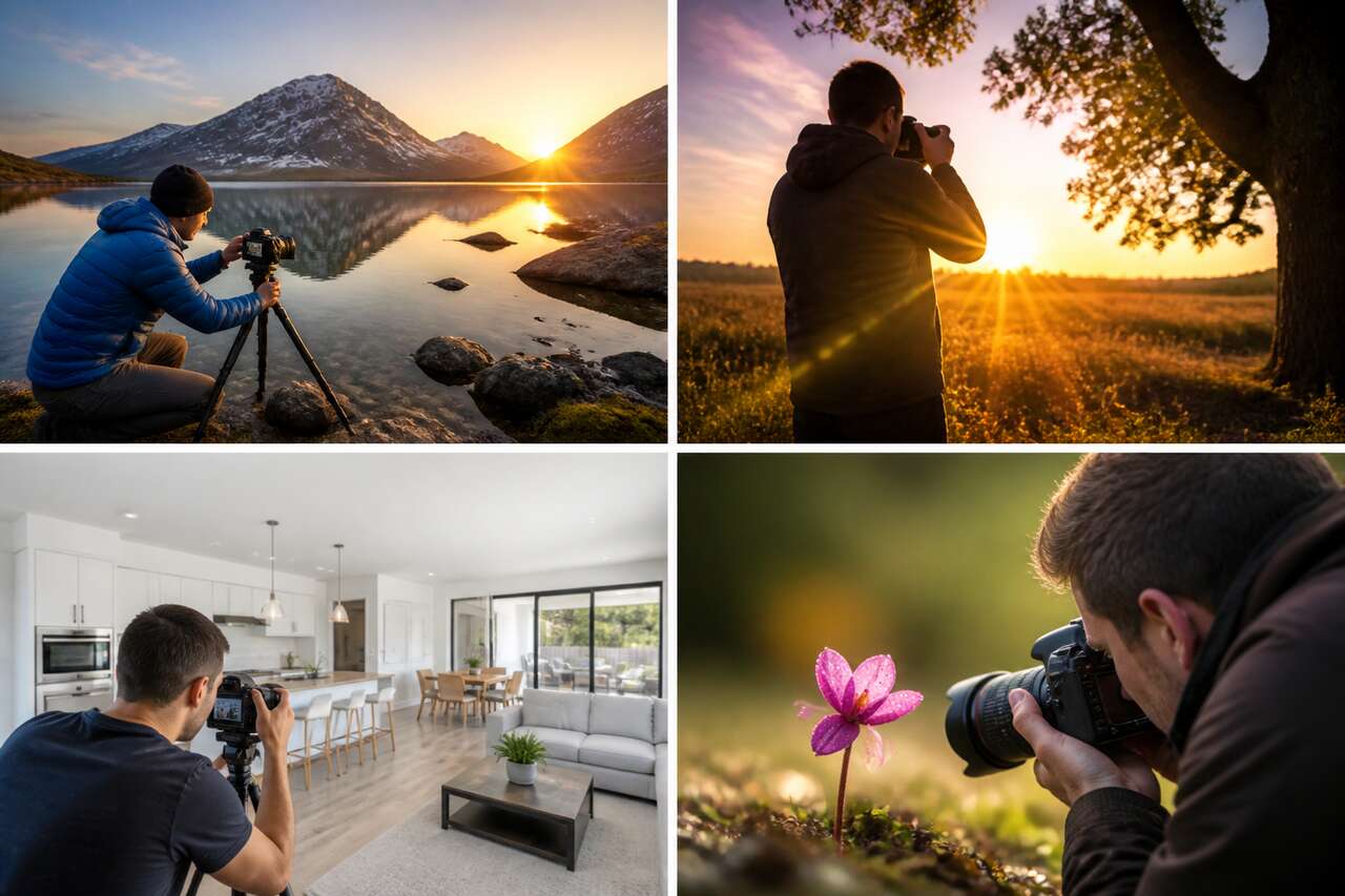 Exemples concrets : paysage, contre-jour, photo immobili&egrave;re, macro