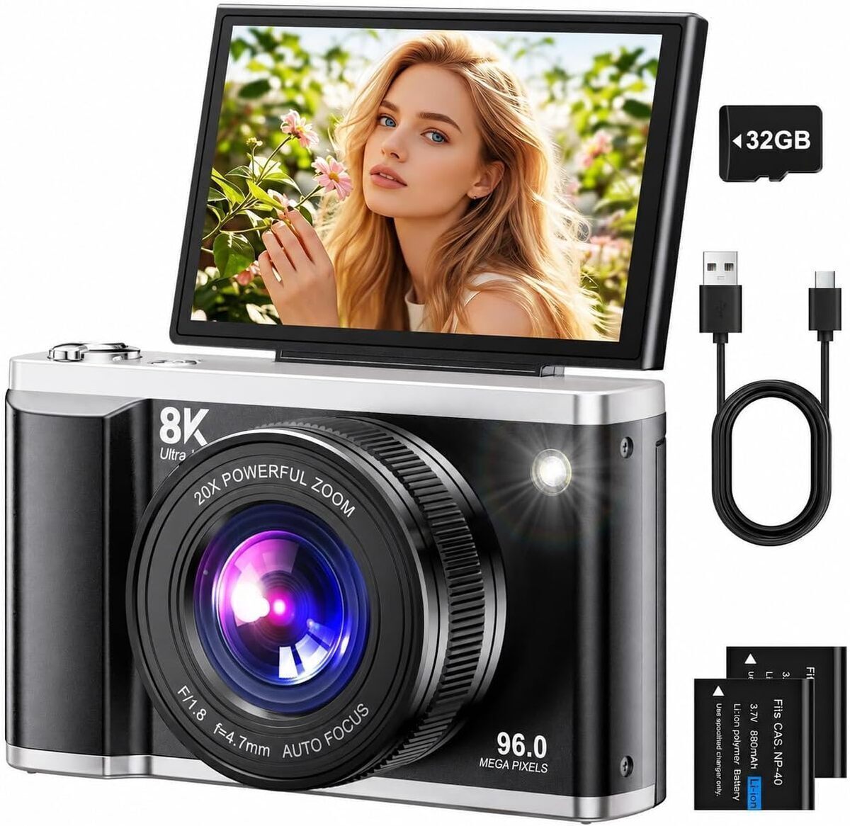 Test de l'appareil photo numérique 8K 96MP avec zoom 20X et écran rabattable